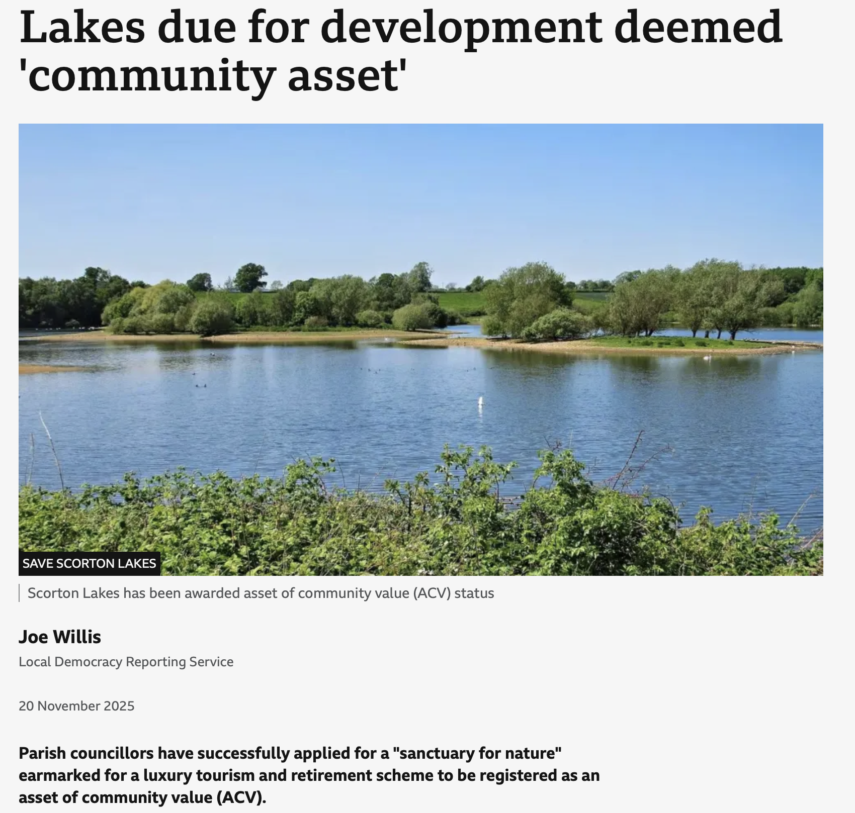 Lakes awarded Asset of Community Value status